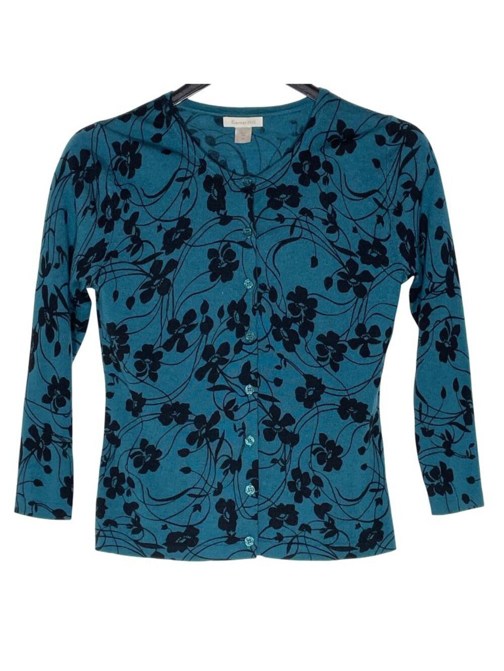 Garnet Hill Merino Wool Floral Cardigan Sweater Sz XS Preppy